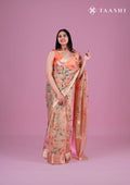 Beige Floral Printed Organza Saree - Taashi