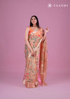 Beige Organza Contemporary Printed Saree