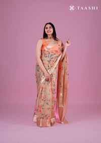 Beige Organza Contemporary Printed Saree