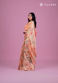 Beige Floral Printed Organza Saree - Taashi