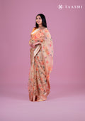 Beige Floral Printed Organza Saree - Taashi