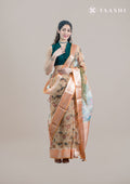 Pastel Orange Nature InspiRed Printed Organza Saree - Taashi
