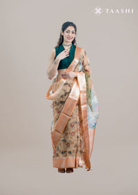 Beige Organza Pichwai Printed Saree