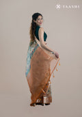 Pastel Orange Nature InspiRed Printed Organza Saree - Taashi