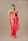 Pink Paisley Pattern Brocade Satin Saree - Taashi