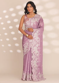 Dusty Lilac Tussar Contemporary Embroidered Saree