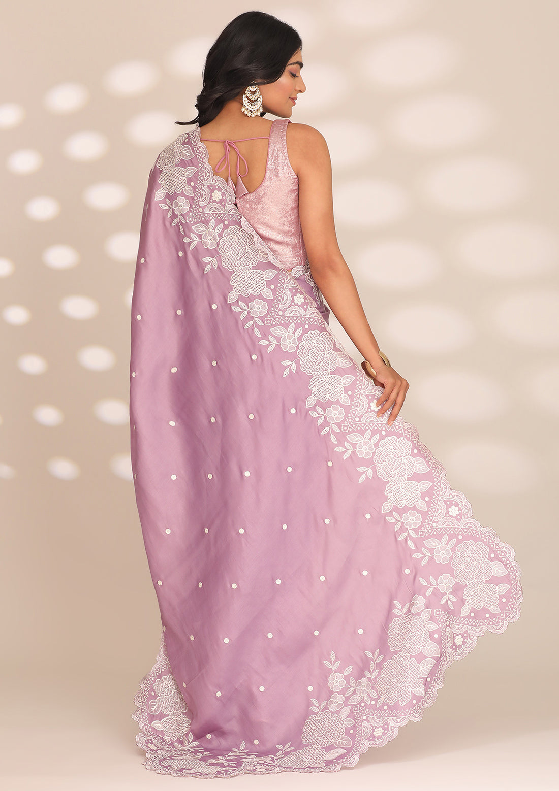 Dusty Lilac Tussar Contemporary Embroidered Saree