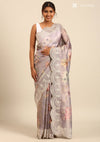 Lilac Tissue Printed Embroidered Saree