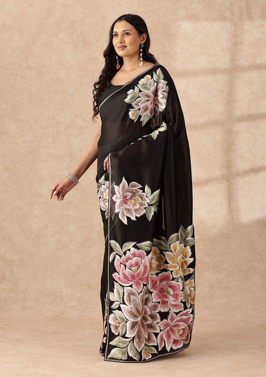 Black Tissue Contemporary Embroidered Saree