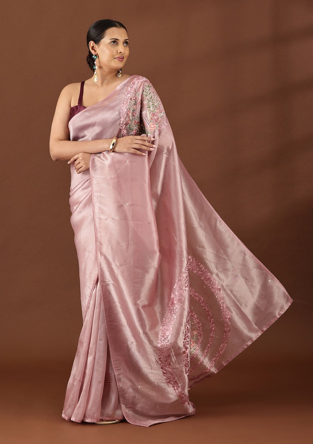 Mauve Tissue Contemporary Embroidered Saree