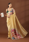 Dusty Yellow Tissue Contemporary Embroidered Saree
