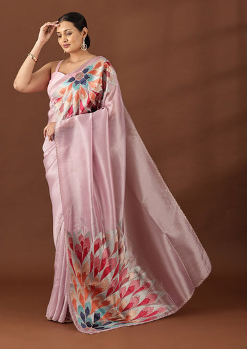 Lilac Tissue Contemporary Embroidered Saree