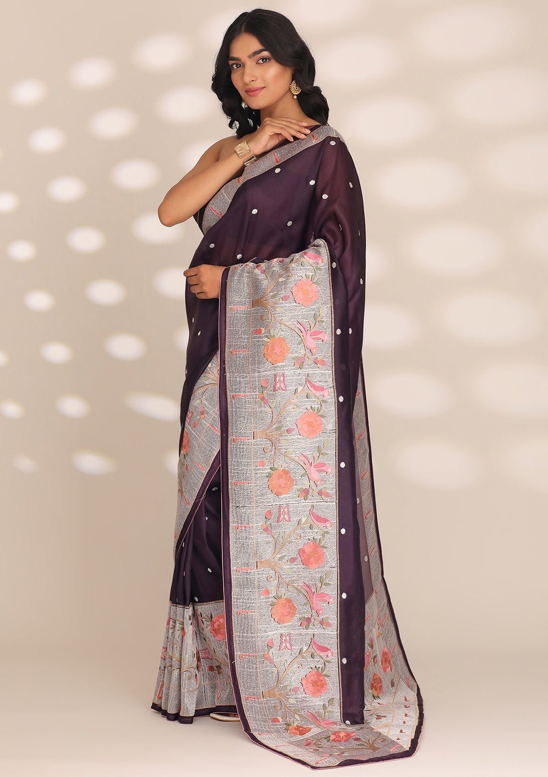 Violet Tissue Contemporary Embroidered Saree