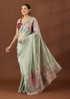 Sage Green Tissue Contemporary Embroidered Saree