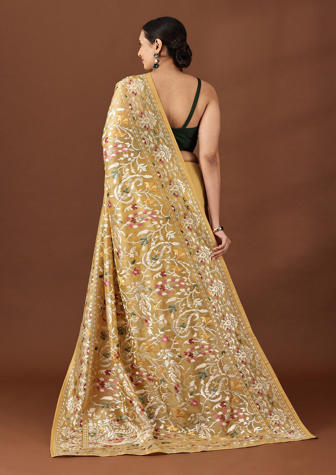 Dusty Yellow Tissue Contemporary Embroidered Saree