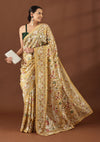 Dusty Yellow Tissue Contemporary Embroidered Saree