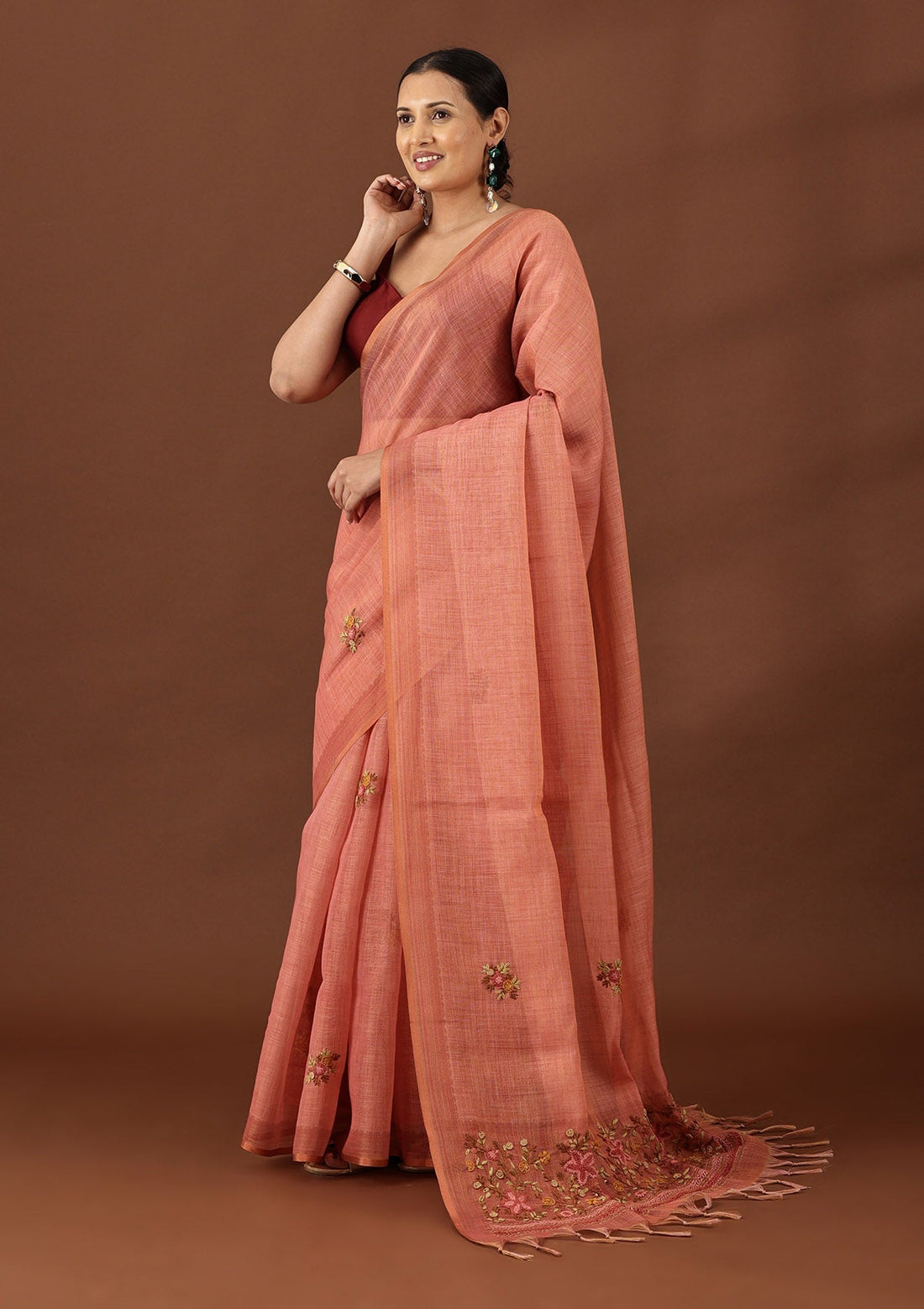 Blush Pink Tissue Hand Embroidered Tissue Saree