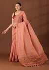 Blush Pink Tissue Hand Embroidered Tissue Saree