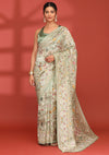 Sage Green Tissue Contemporary Embroidered Saree