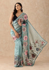 Dusty Blue Tissue Contemporary Embroidered Saree