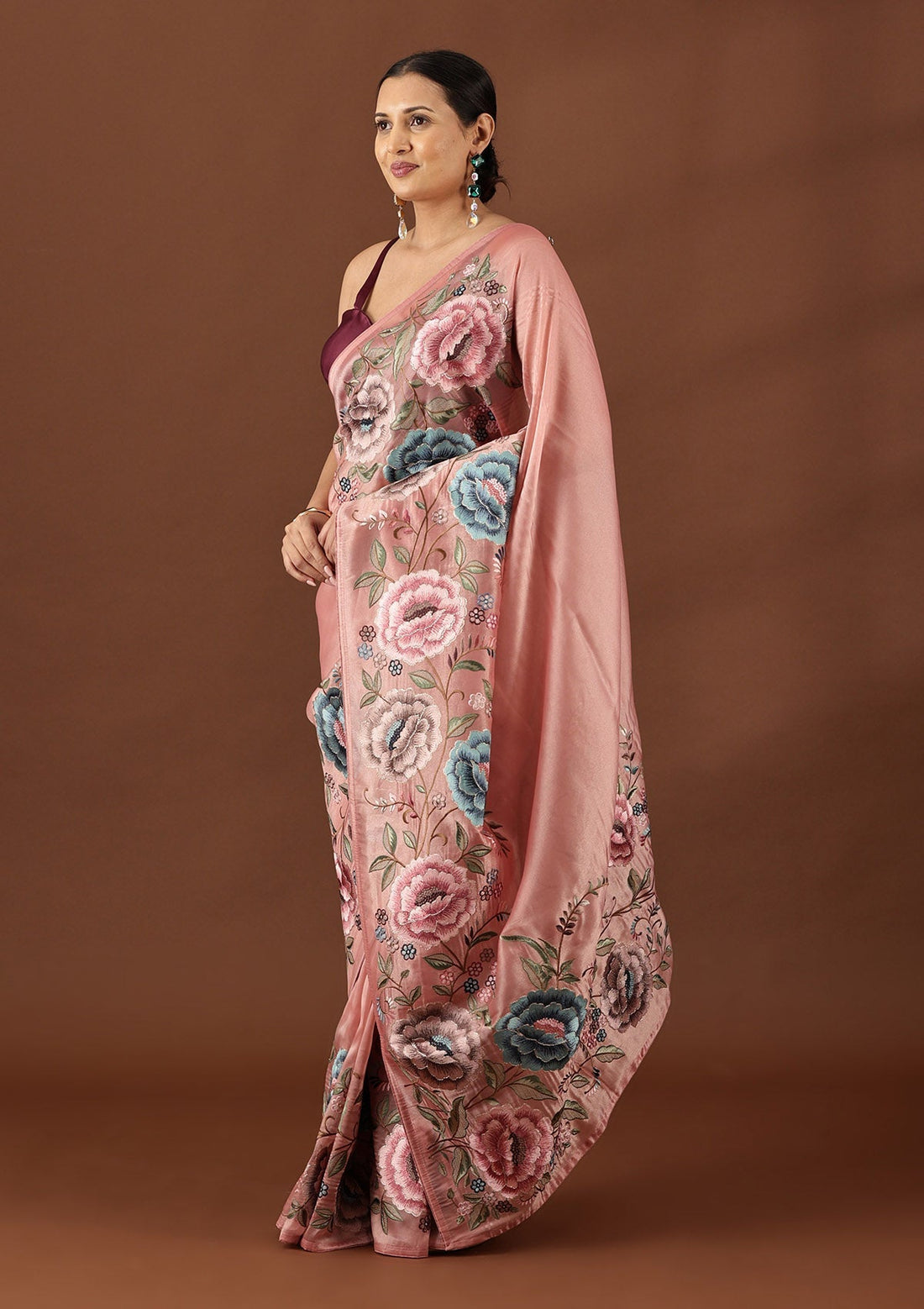 Blush Pink Tissue Contemporary Embroidered Saree
