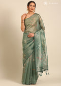 Green Color Nature InspiRed Printed Tissue Organza Saree - Taashi