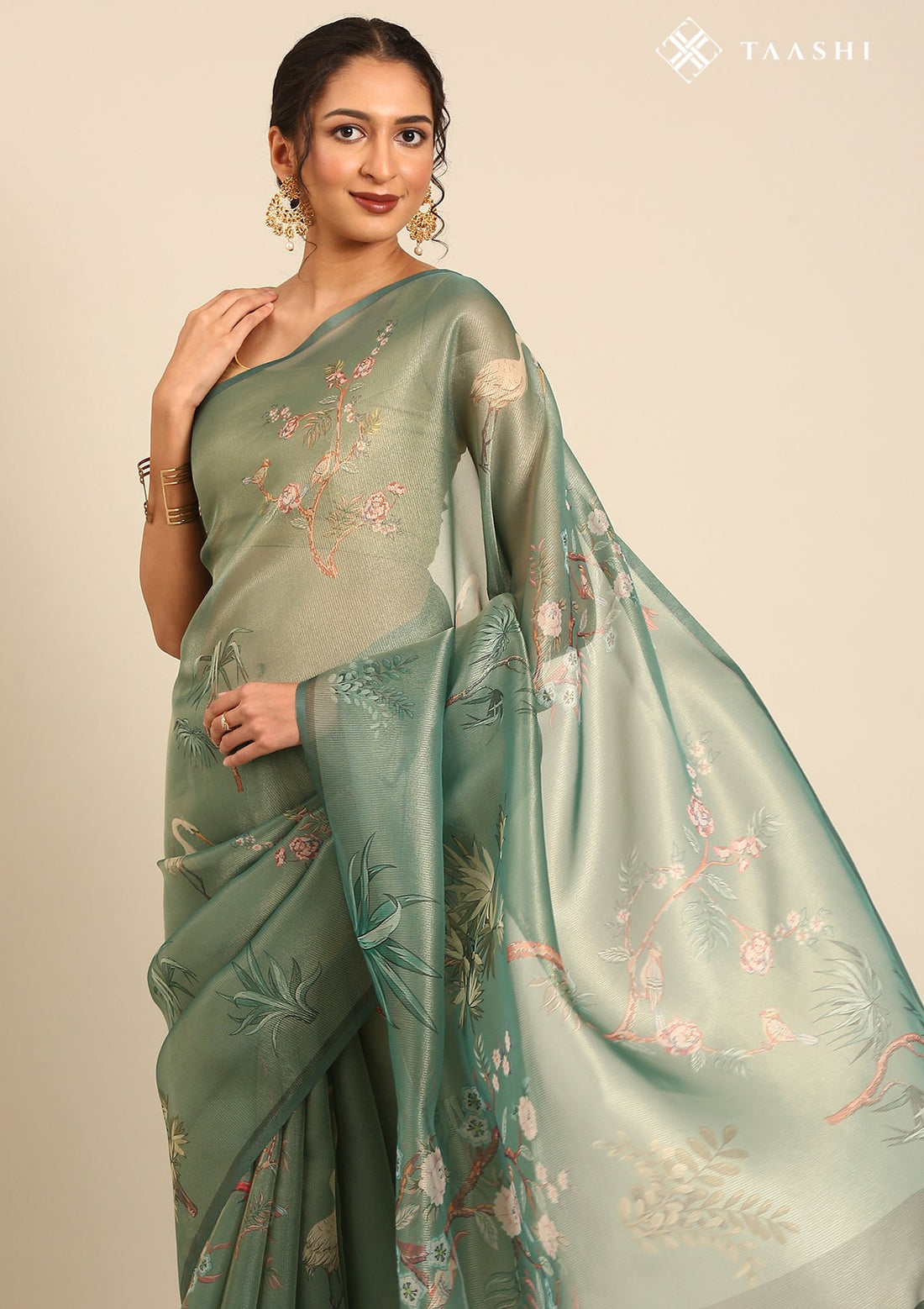 Mint Green Tissue Contemporary Printed Saree