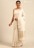 Cream Color EmbroideRed Cut Work Tussar Saree - Taashi