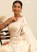 Cream Color Floral EmbroideRed Tussar Saree - Taashi