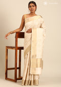 Cream Color Floral EmbroideRed Tussar Saree - Taashi