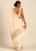 Cream Color Floral EmbroideRed Tussar Saree - Taashi