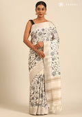 Cream A/O Jaal Floral Embroiderd Tussar Saree - Taashi