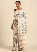Cream A/O Jaal Floral Embroiderd Tussar Saree - Taashi