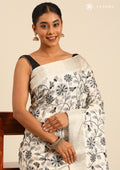 Cream A/O Jaal Floral Embroiderd Tussar Saree - Taashi