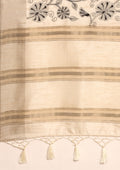 Cream A/O Jaal Floral Embroiderd Tussar Saree - Taashi