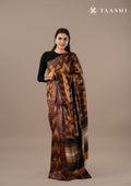 Brown / Copper Zigzag Printedtussar Saree - Taashi