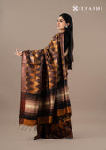Brown / Copper Zigzag Printedtussar Saree - Taashi