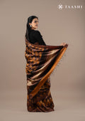 Brown / Copper Zigzag Printedtussar Saree - Taashi