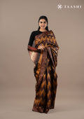 Brown / Copper Zigzag Printedtussar Saree - Taashi