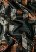 Dark Green And Orange Abstract Printed Tussar Saree - Taashi