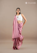 Dusty Pink EmbroideRed Cut Work And Printed Border Saree - Taashi