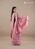 Dusty Pink EmbroideRed Cut Work And Printed Border Saree - Taashi