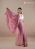 Dusty Pink EmbroideRed Cut Work And Printed Border Saree - Taashi