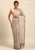 Grey EmbroideRed Cut Work And Printed Border Saree - Taashi