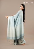 Pastel Blue EmbroideRed Cut Work And Printed Border Saree - Taashi