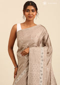Grey EmbroideRed Cut Work And Printed Border Saree - Taashi
