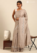 Grey EmbroideRed Cut Work And Printed Border Saree - Taashi