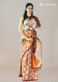 Orange And Beige Abstract Printed Tussar Saree - Taashi