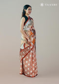 Orange And Beige Abstract Printed Tussar Saree - Taashi