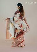 Orange And Beige Abstract Printed Tussar Saree - Taashi